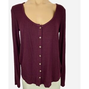 Socialite Size M Burgundy Color Cardigan Sweater Scoop Neck Long Sleeve Buttons